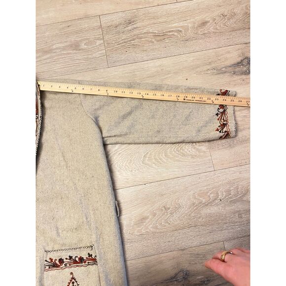 Vintage Embroidered Wool Duster Coat Beige Boho Folk Art Longline Handmade - Picture 13 of 14